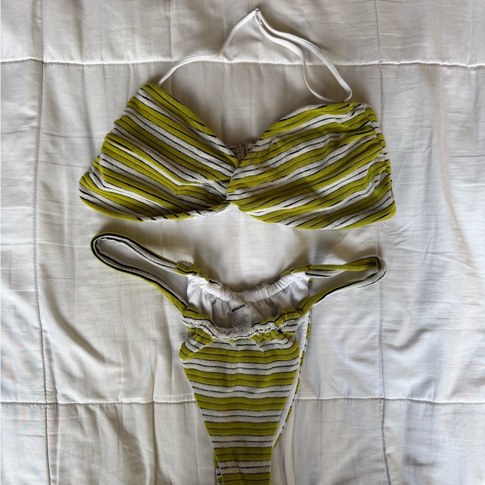 Bright Swimwear Striped Bikini Set in Green and White